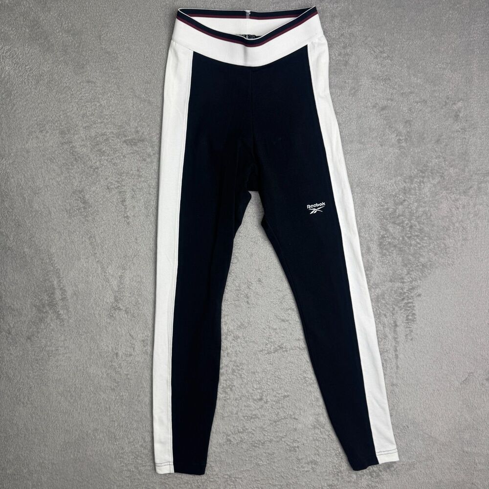 Reebok Classic Tight Leggings Womens XS White Black Colorblock Cotton High Rise